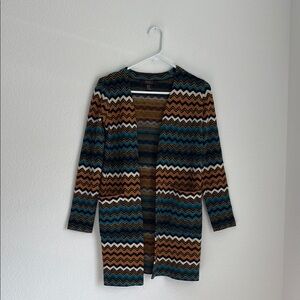 Forever 21 Geometric Brown and Blue Cardigan Sweater